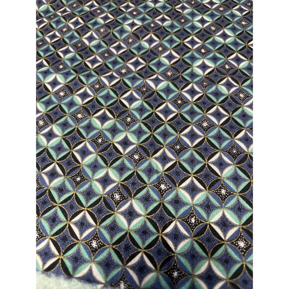 Geometric Blue & Green Pattern Fabric 11" x 35" Cotton Material Crafting Quiltin - Picture 4 of 6